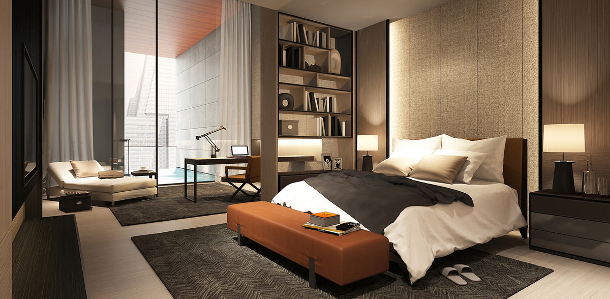Indoor swimming pool integrated inside bedroom suite