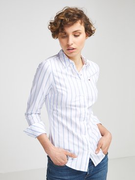 Chemise manches longues TOMMY JEANS OXFORD STRIPE Bleu