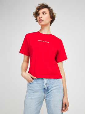 Tee-shirt TOMMY JEANS CROP LINEAR TJ Rouge