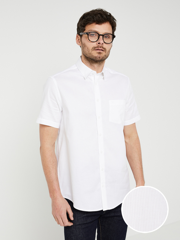 CHARLES DE SEYNE Chemise Dobby Blanche, Manches Courtes, Coupe Confort Blanc