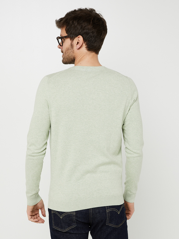 BASEFIELD Pull Fin, Maille Jersey En Coton Stretch, Col Rond Vert Photo principale