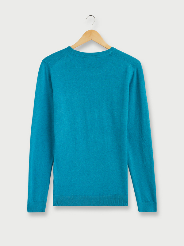 BASEFIELD Pull Fin, Maille Jersey En Coton Stretch, Col Rond Bleu turquoise Photo principale