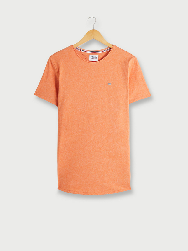TOMMY JEANS Tee-shirt Uni, Col Rond Roulotté Orange
