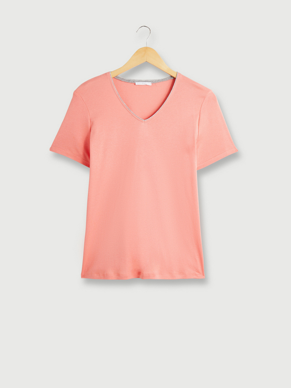 DIANE LAURY Tee-shirt Uni, Encolure V, Coupe Cintrée Rose