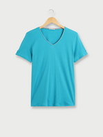 DIANE LAURY Tee-shirt Uni, Encolure V, Coupe Cintre Bleu Canard