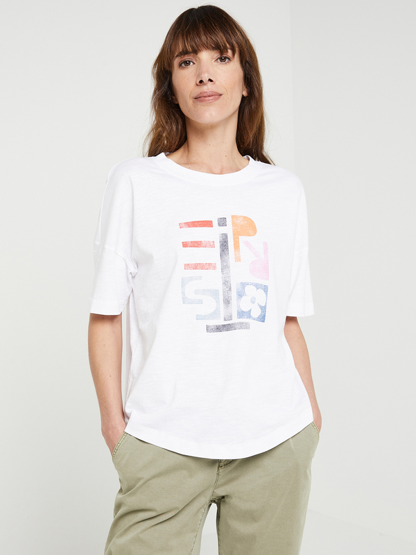 ESPRIT Tee-shirt Print, Col Rond Blanc