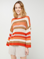 ONLY Pull Loose Ray En Maille Fantaisie Ajoure Corail