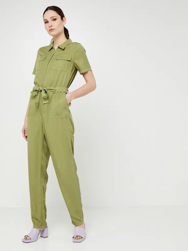 VILACombi-pantalon 100% Lyocell UniVert kaki