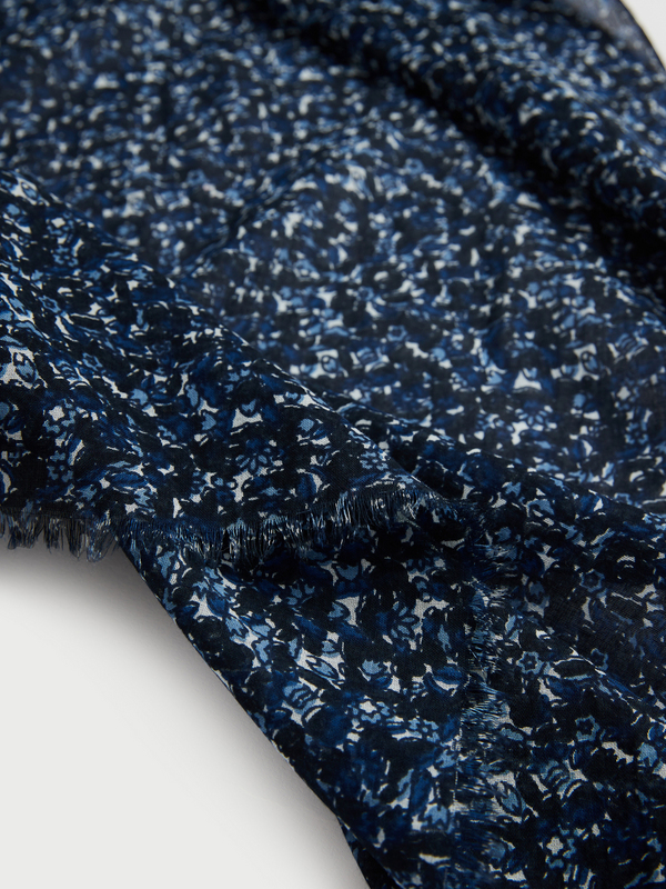 CAMBRIDGE LEGEND charpe 100% Coton Fleurs Stylises Bleu marine Photo principale