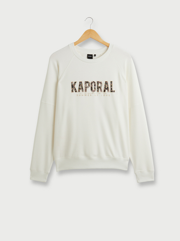 KAPORAL Sweat-shirt En Molleton, Col Rond, Logo Signature Fleuri Ecru