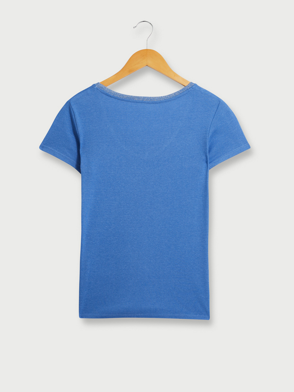 C EST BEAU LA VIE Tee-shirt Col  V En Fibres Mtallises Bleu ciel Photo principale