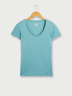 C-EST-BEAU-LA-VIE Tee-shirt Col  V En Fibres Métallisées Vert bleuté