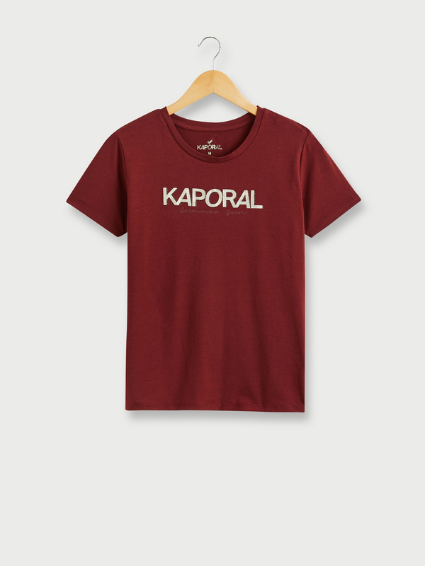 KAPORAL Tee-shirt Col Rond En Coton Bio, Logo Signature En Foil Argenté Et Strass Brique