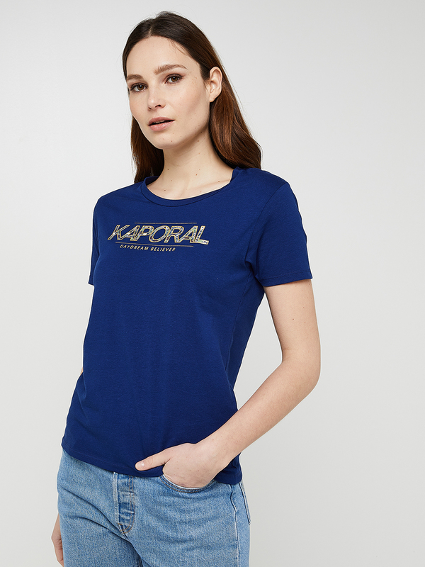 KAPORAL Tee-shirt Col Rond En Coton Bio,  Logo Signature À Motif, Contour Pailleté Bleu marine