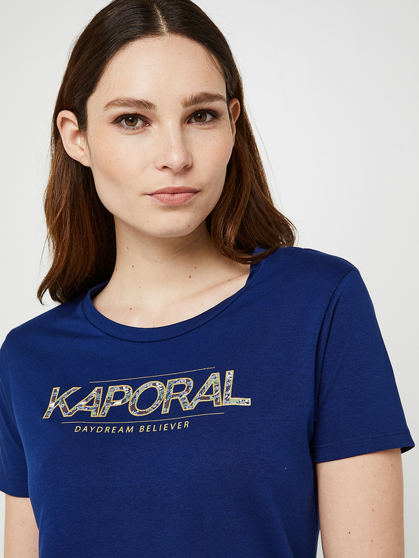 KAPORAL Tee-shirt Col Rond En Coton Bio,  Logo Signature  Motif, Contour Paillet Bleu marine Photo principale