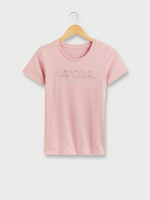 KAPORAL Tee-shirt Col Rond En Coton Bio,  Logo Signature  Motif, Contour Paillet Rose clair