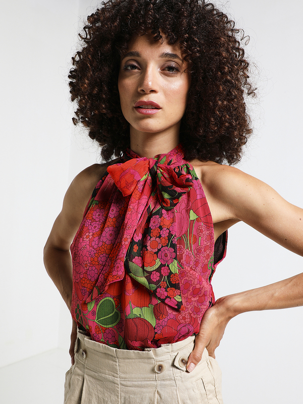 MORGAN Blouse Imprime  Emmanchure Amricaine Et Col Nou Rose Photo principale