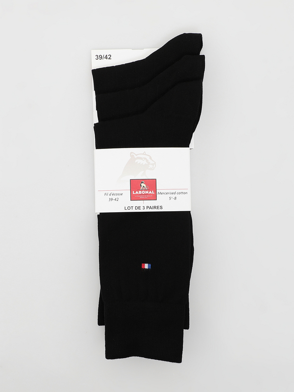 LABONAL 3 Paires De Chaussettes Unies Coton Majoritaire Noir
