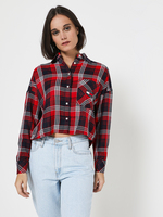 TOMMY JEANS Chemise Cropped  Carreaux Rouge