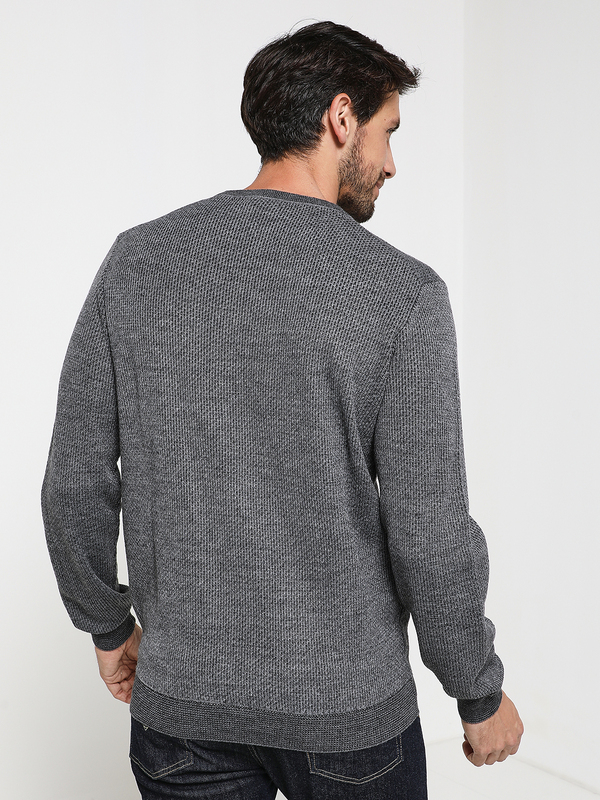 BASEFIELD Pull Col Rond Structur Gris Photo principale