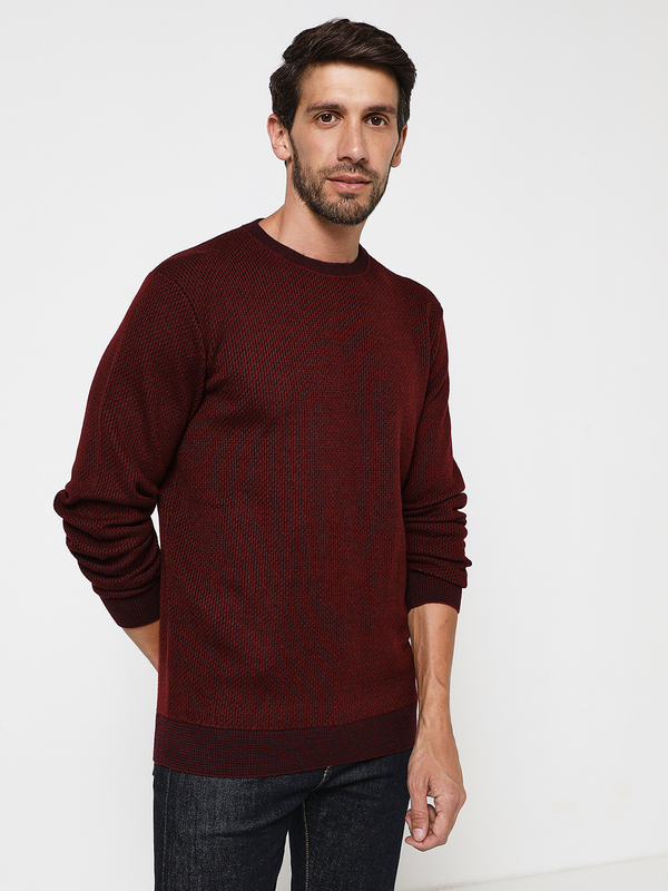 BASEFIELD Pull Col Rond Structur Rouge bordeaux Photo principale