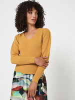 MOLLY BRACKEN Pull Maille Duveteuse  Manches Bouffantes Jaune moutarde
