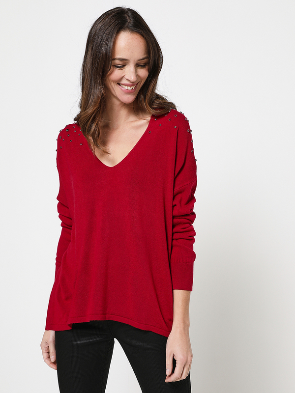 KAPORAL Pull Loose Dcor Strass Rouge Photo principale