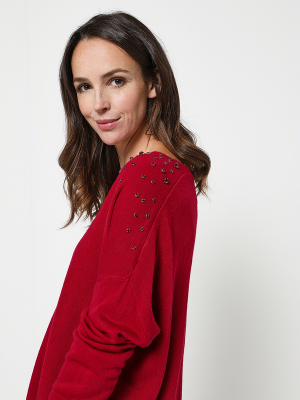KAPORAL Pull Loose Dcor Strass Rouge Photo principale