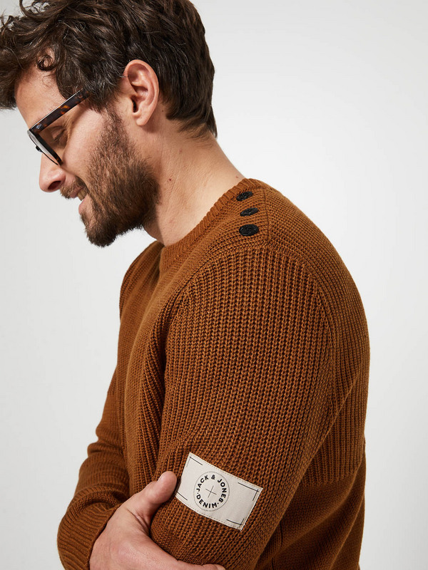 JACK AND JONES Pull Col Rond, paule Boutonne Camel Photo principale