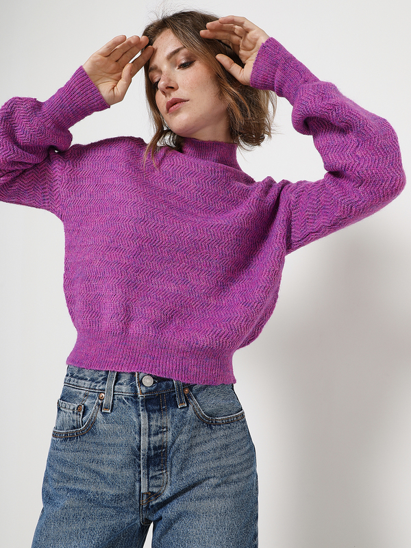 MOLLY BRACKEN Pull Cropped En Maille Fantaisie Chinée Violet