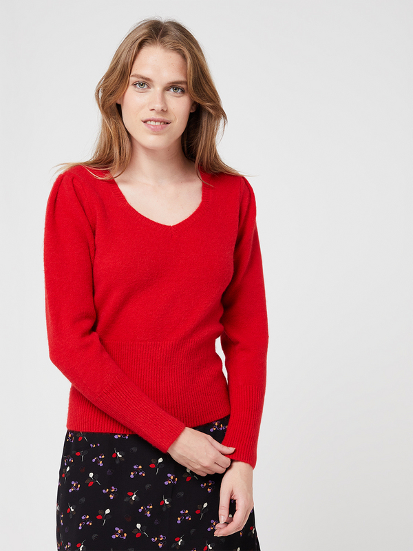 MOLLY BRACKEN Pull Col V ,manches Gigot Rouge Photo principale