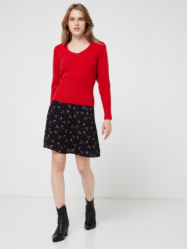 MOLLY BRACKEN Pull Col V ,manches Gigot Rouge Photo principale