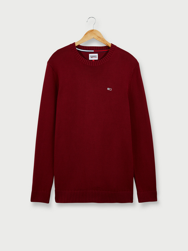 TOMMY JEANS Pull Uni Encolure Ronde Rouge