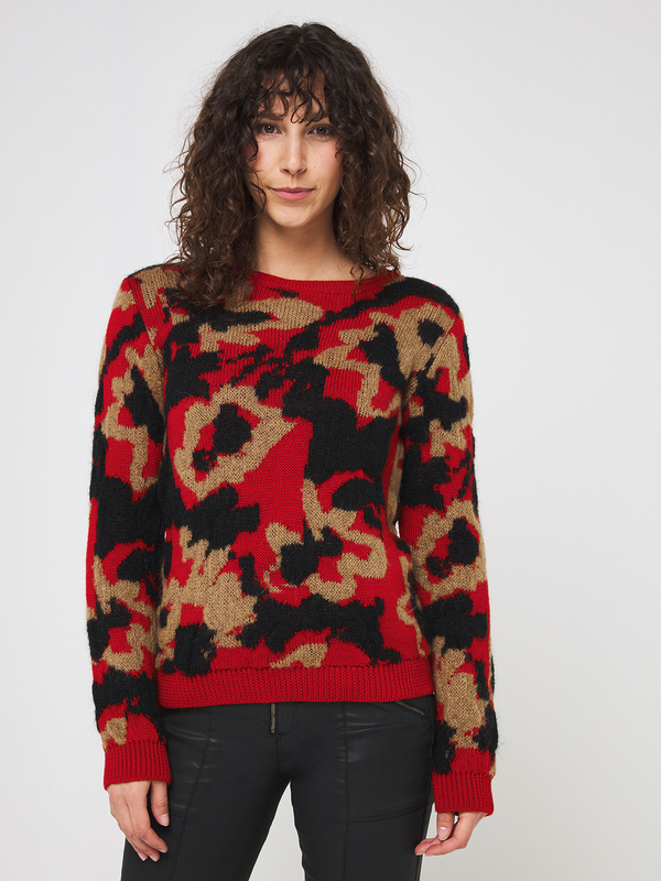 ONE STEP Pull Motif Lopard Avec Mohair Rouge Photo principale
