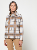 BETTY BARCLAY Pull Col Roul  Carreaux Camel