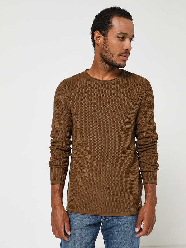 JACK AND JONES Pull Maille Fantaisie, Encolure Ronde Marron 1004217