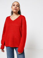 ONLY Pull Col V  Bords Rouls Rouge