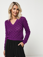 MORGAN Pull Cropped Maille Fantaisie Ajoure Violet