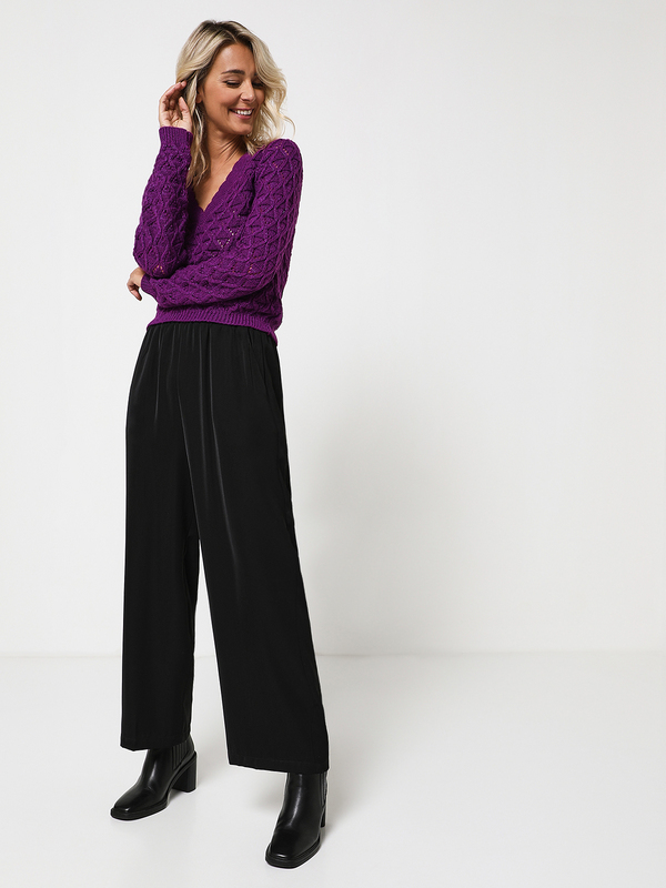 MORGAN Pull Cropped Maille Fantaisie Ajoure Violet Photo principale