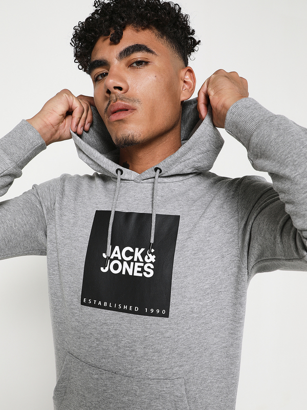 JACK AND JONES Sweat-shirt  Capuche, Logo Carr Gris Photo principale