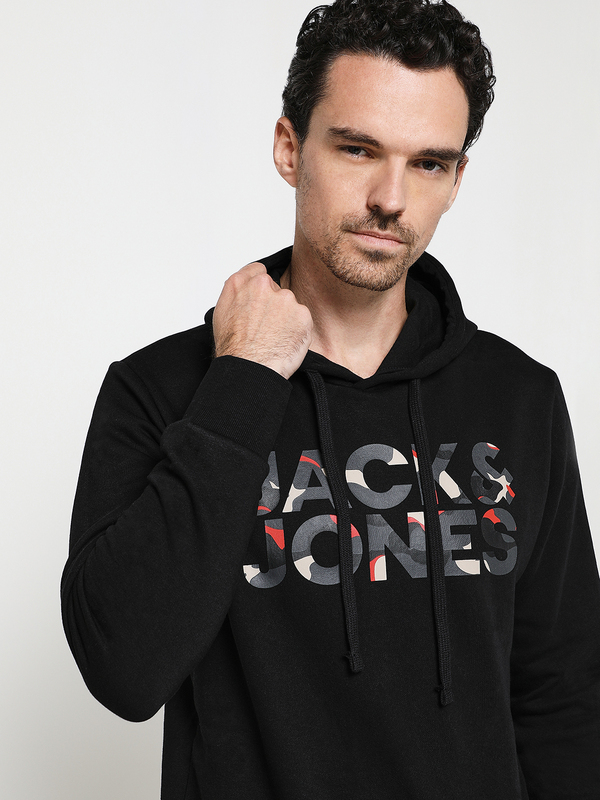JACK AND JONES Sweat-shirt  Capuche Logo Camouflage Noir Photo principale