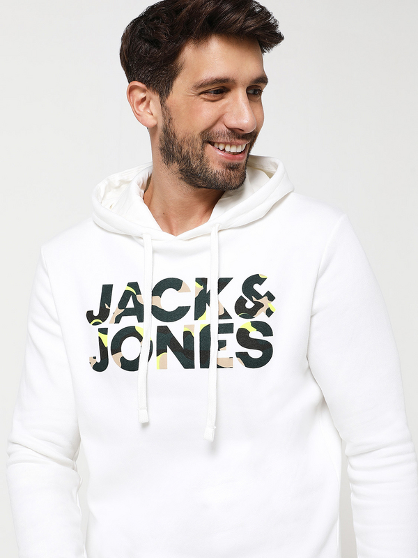 JACK AND JONES Sweat-shirt  Capuche Logo Camouflage Blanc cass Photo principale