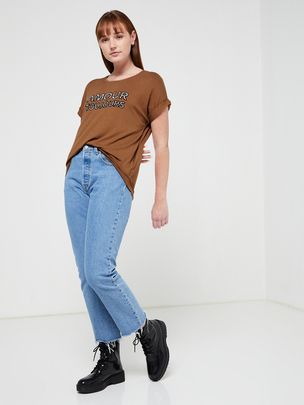 ONLY Tee-shirt Message Oversized Camel Photo principale