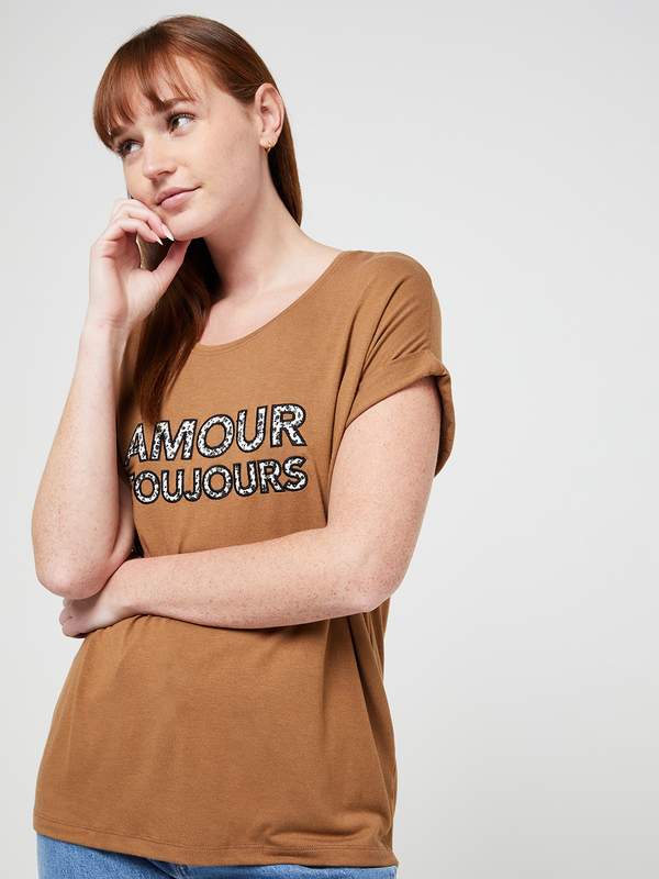 ONLY Tee-shirt Message Oversized Camel Photo principale