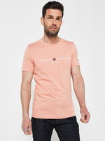 TOMMY HILFIGER Tee-shirt Slim En Coton Bio, Logo Brod Rose clair