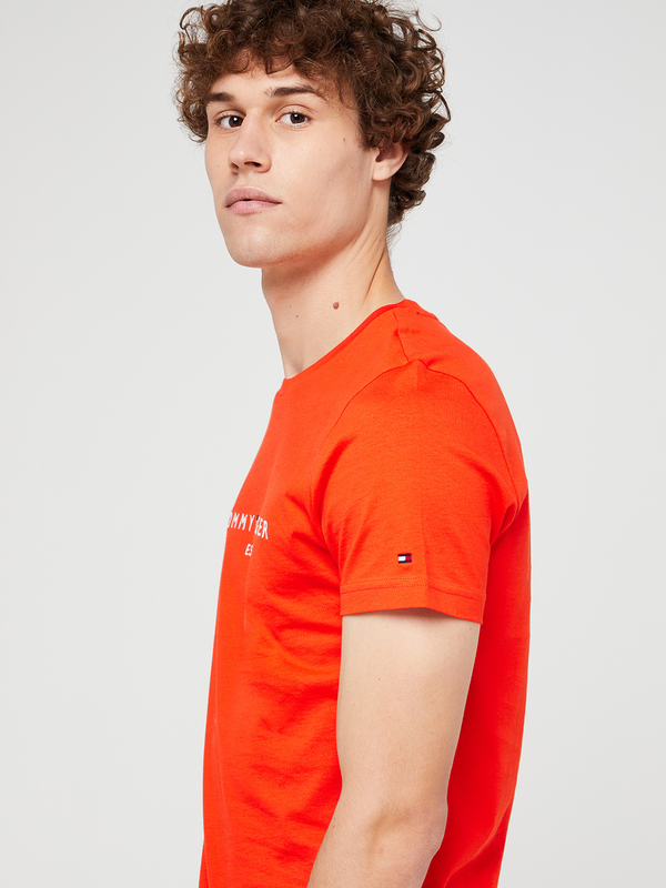TOMMY HILFIGER Tee-shirt Slim En Coton Bio, Logo Brod Orange Photo principale