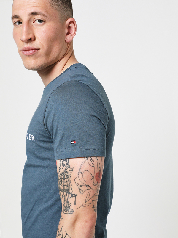 TOMMY HILFIGER Tee-shirt Slim En Coton Bio, Logo Brod Bleu vert Photo principale