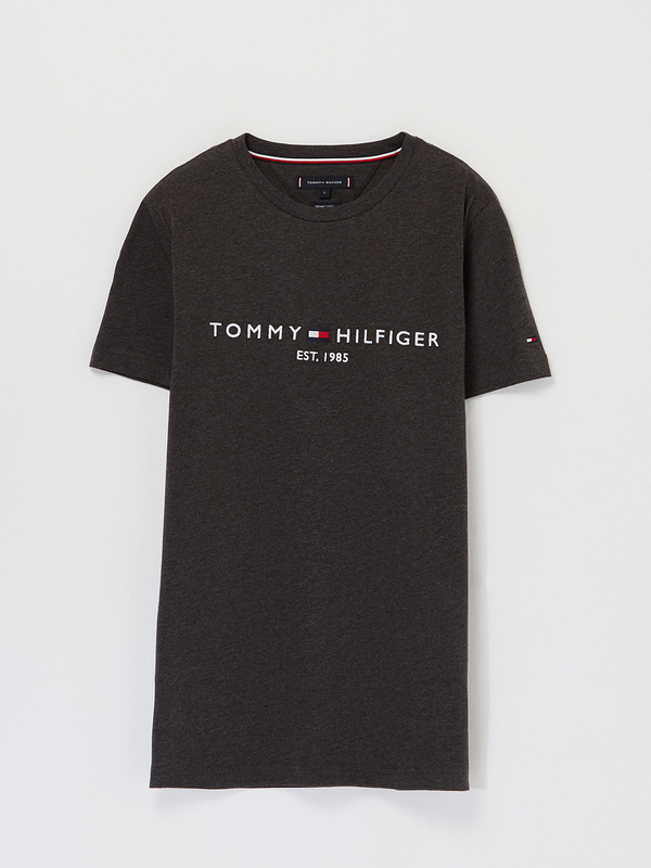 TOMMY HILFIGER Tee-shirt Slim En Coton Bio, Logo Brod Gris Photo principale