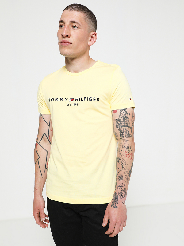 TOMMY HILFIGER Tee-shirt Slim En Coton Bio, Logo Brod Jaune paille Photo principale