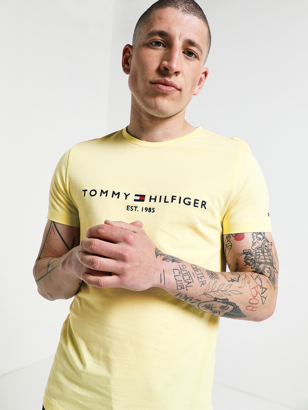 TOMMY HILFIGER Tee-shirt Slim En Coton Bio, Logo Brod Jaune paille Photo principale